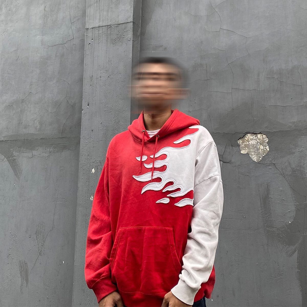 Banstore Inferno Upcycled Flame Hoodie – Handcrafted One-of-a-Kind Fire Streetwear