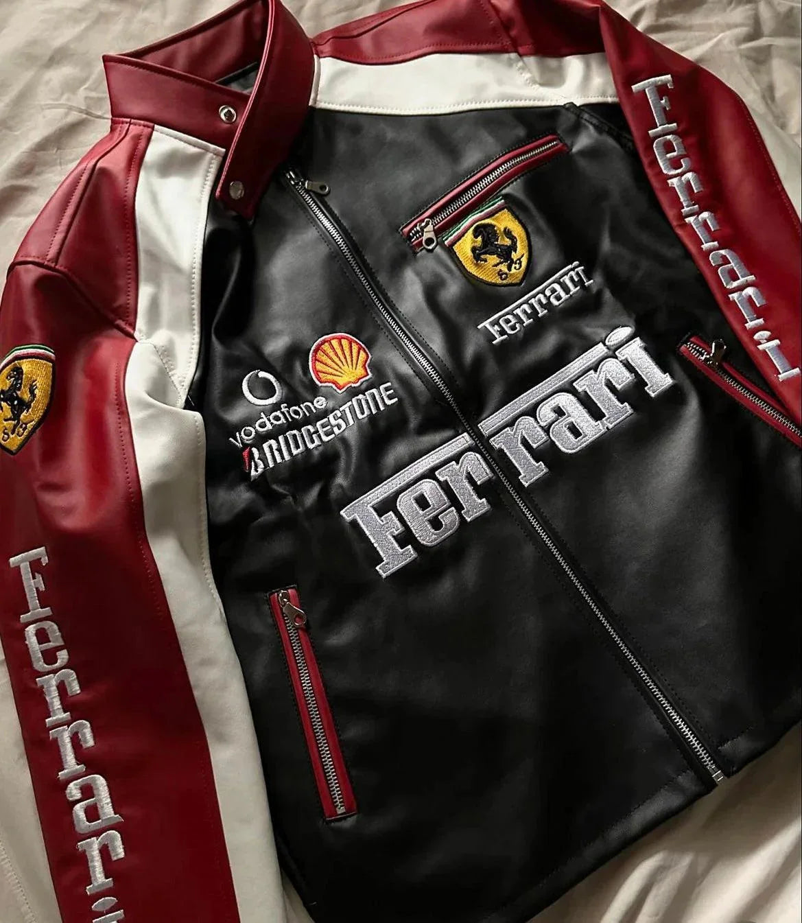 Original Black Ferrari Leather Jacket for Men - Premium Racing Style Streetwear