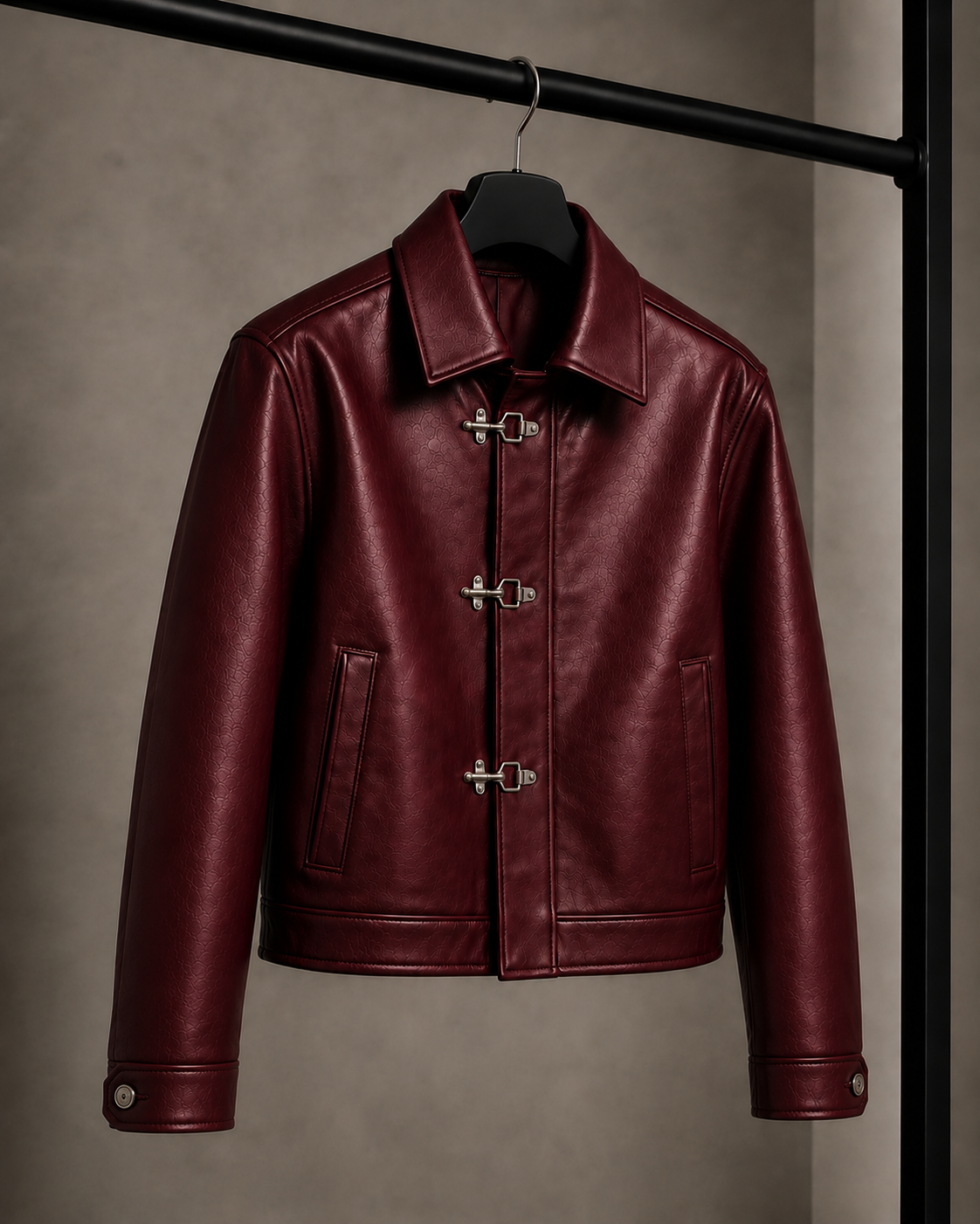 BANSTORE Premium Faux Leather Fireman Clasp Jacket – Vintage Streetwear PU Leather Jacket for Men Maroon