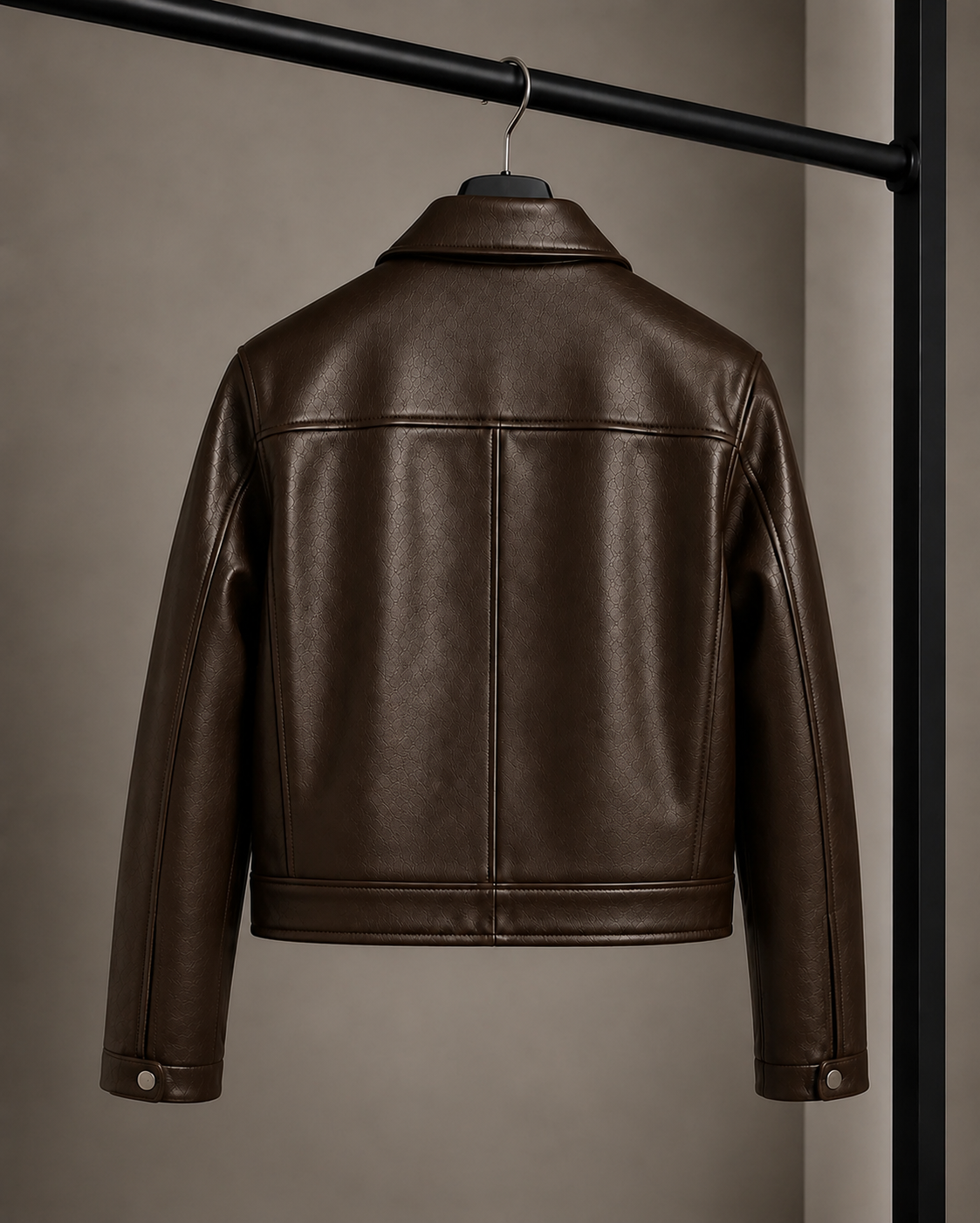 BANSTORE Men's Fireman Clasp Faux Leather Jacket - Dark Brow