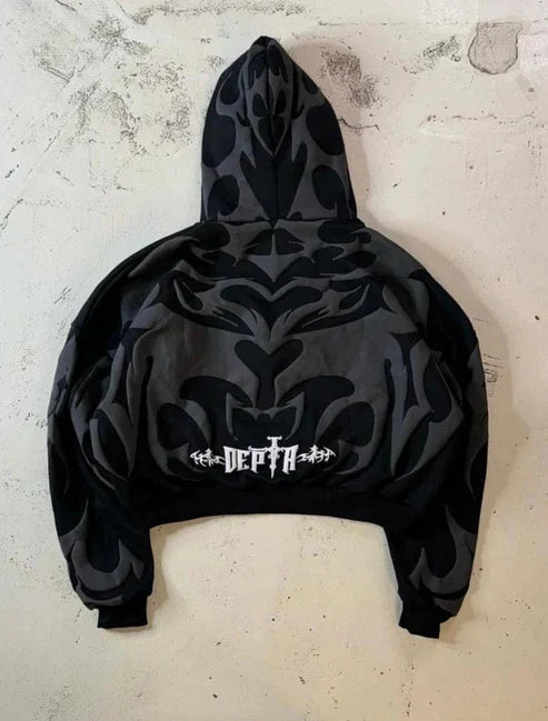 Men styling oversized depth hoodie dark aesthetic streetwear