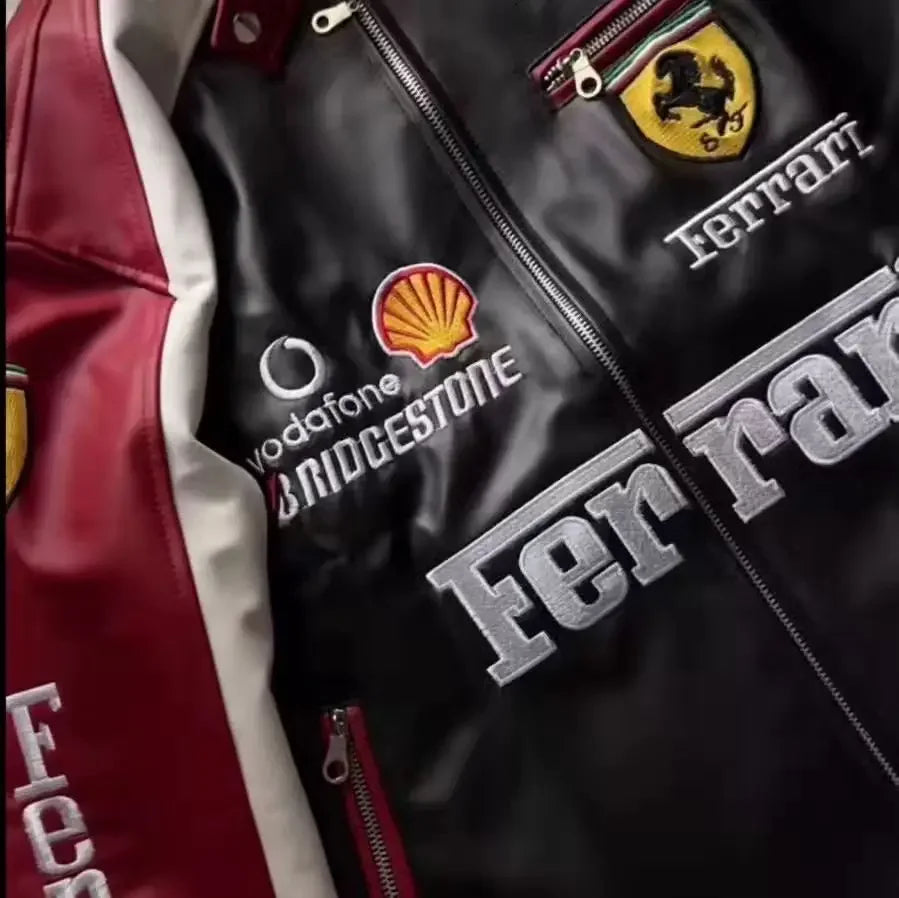 Original Black Ferrari Leather Jacket for Men - Premium Racing Style Streetwear