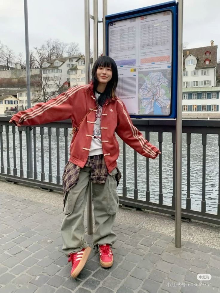 Full front view of Banstore red CNY jacket, showcasing Premium Red Lunar New Year Streetwear with oversized fit