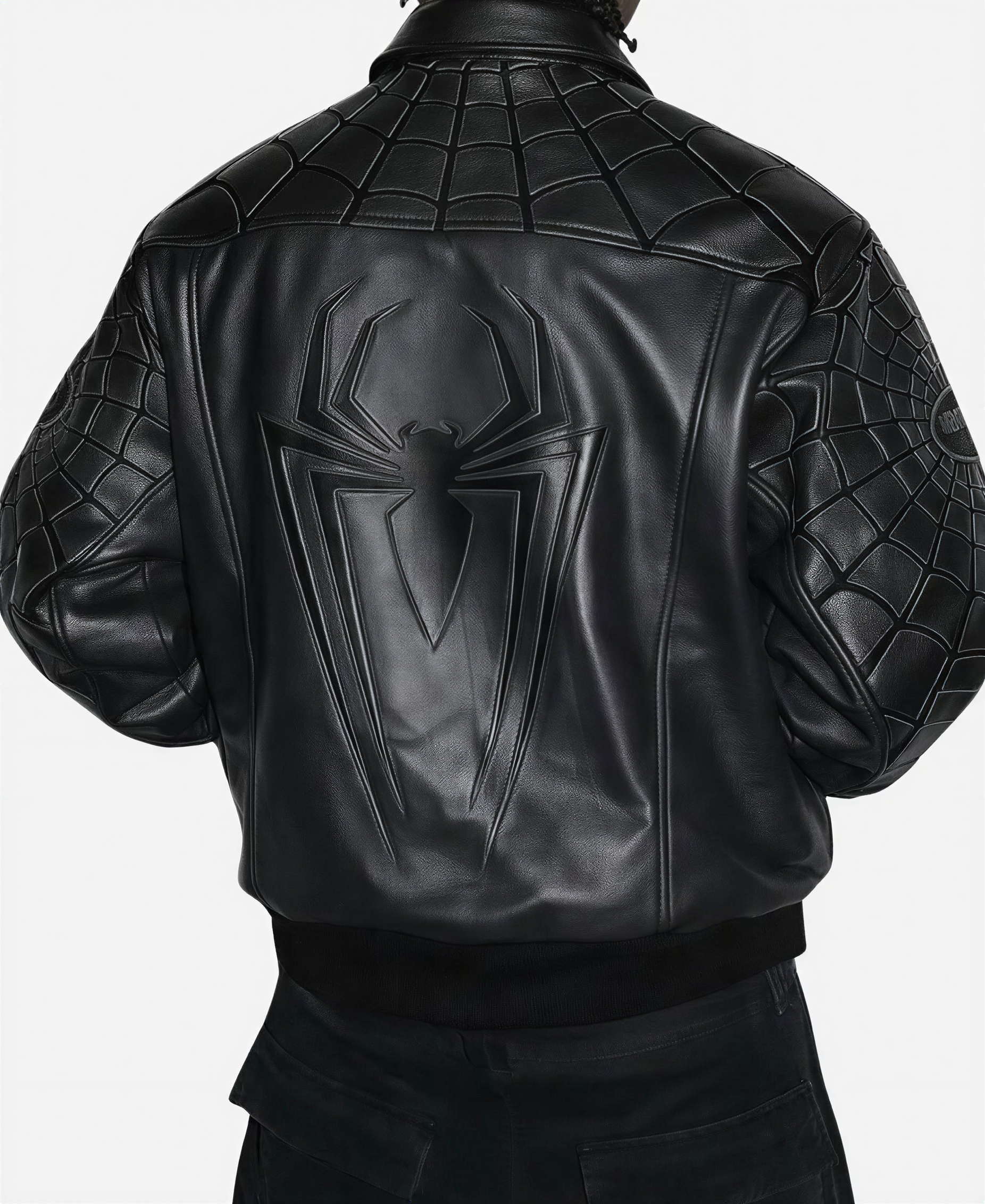 Spiderman Supreme x Vanson Leathers "Spider-Man" Embroidered Leather Bomber – Black Jacket
