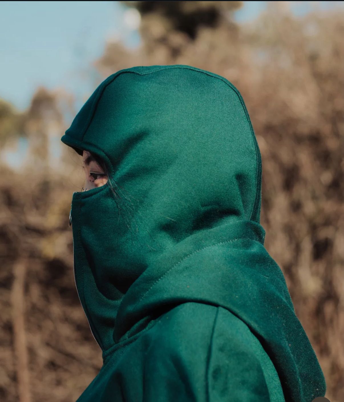 Banstore Bottle Green Balaclava Hoodie – Winter Zipper Face Cover Streetwear