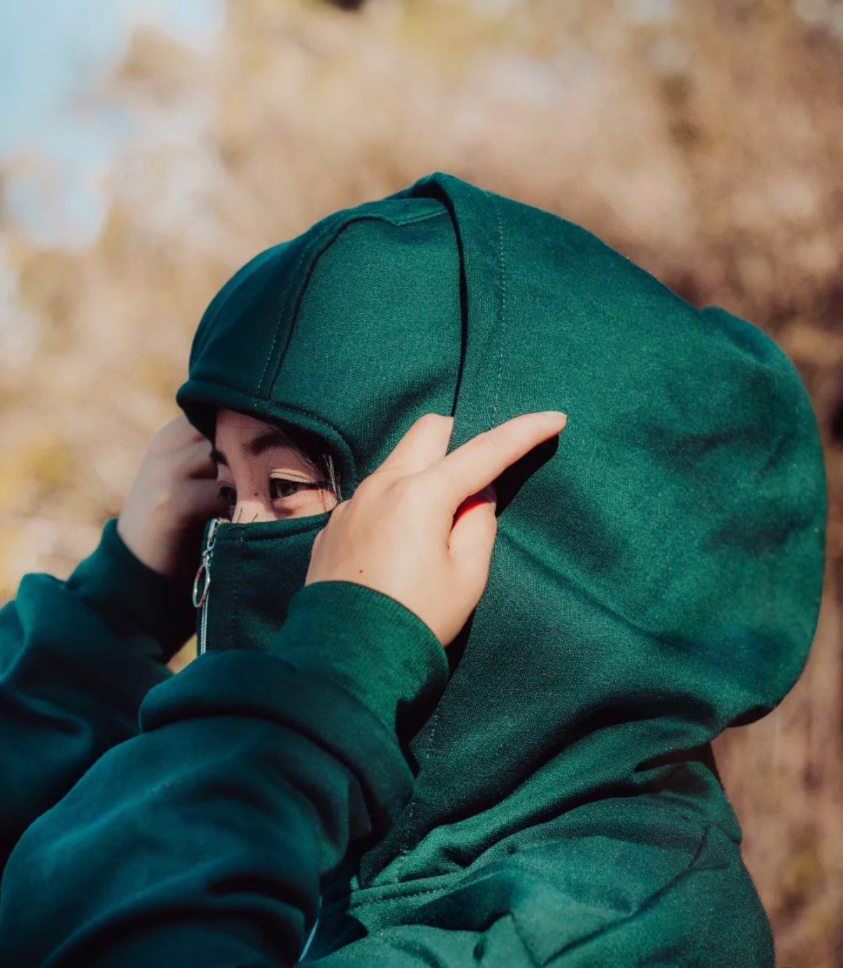 Banstore Bottle Green Balaclava Hoodie – Winter Zipper Face Cover Streetwear
