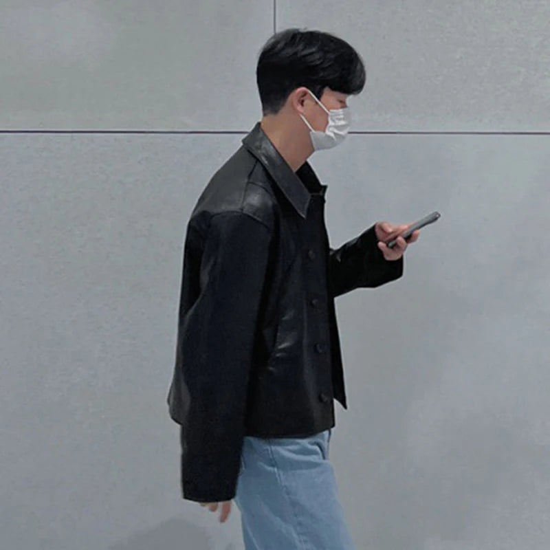 the cropped leather jacket black, the best place to buy men cropped faux leather jacket online India