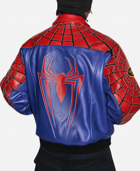 Banstore Spider Web Racing Leather Jacket - Red Blue Streetwear Edition