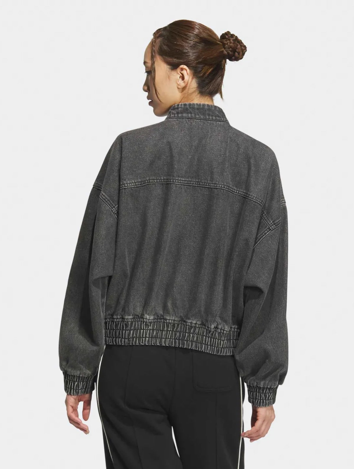Back view of oversized denim lunar new year jacket, the ultimate 2026 streetwear outerwear for men and women