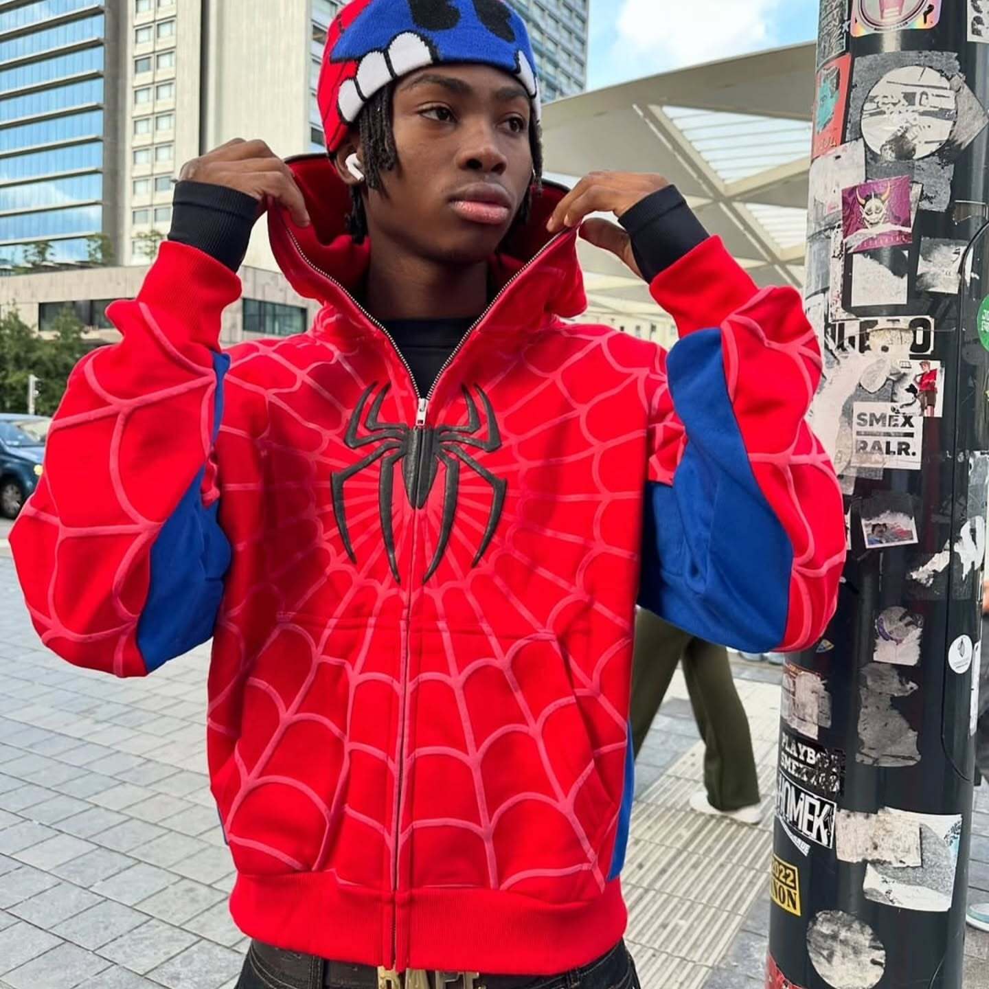 Spider Man Hoodie| Red Spider Web Print Zip-Up Hoodie | Banstore Clothing