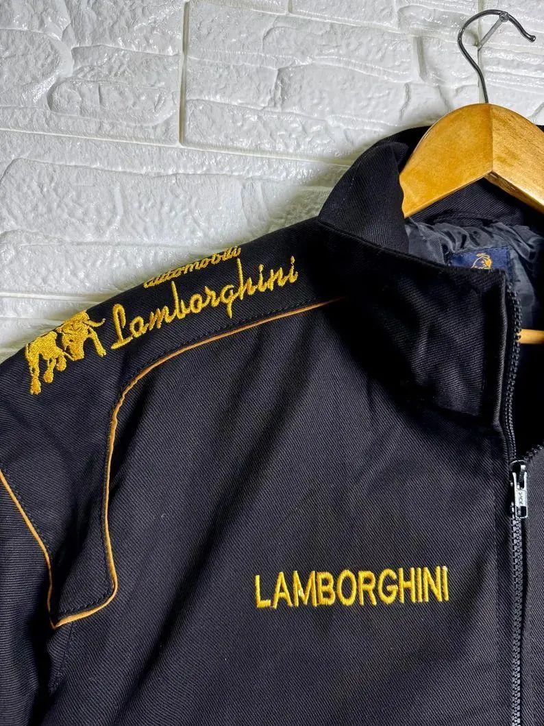 Banstore Lamborghini Embroidered Racing Bomber – Black & Gold Bull Logo Varsity