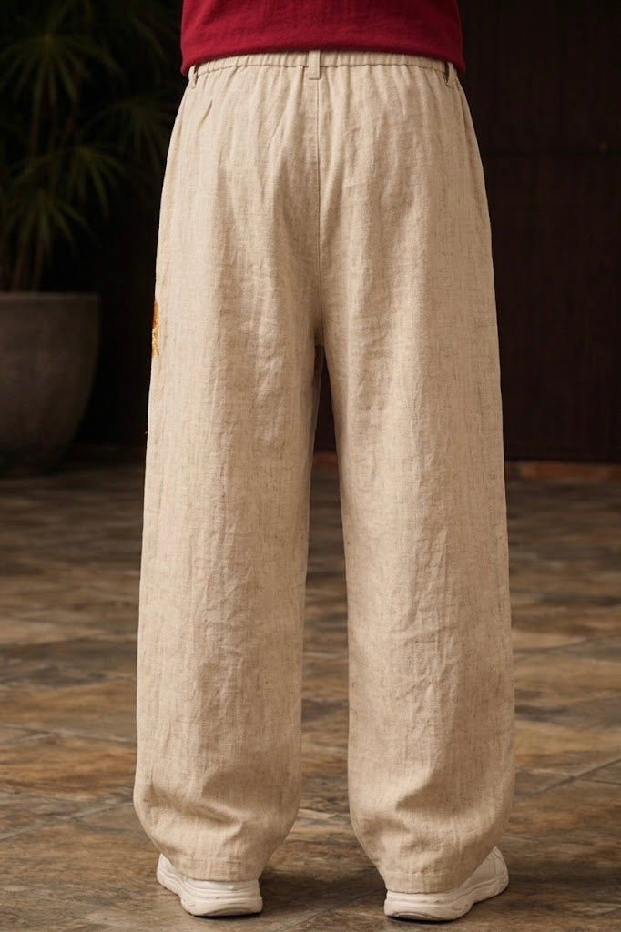 Banstore Peony Embroidered Baggy Pants – Oriental Floral Unisex Streetwear