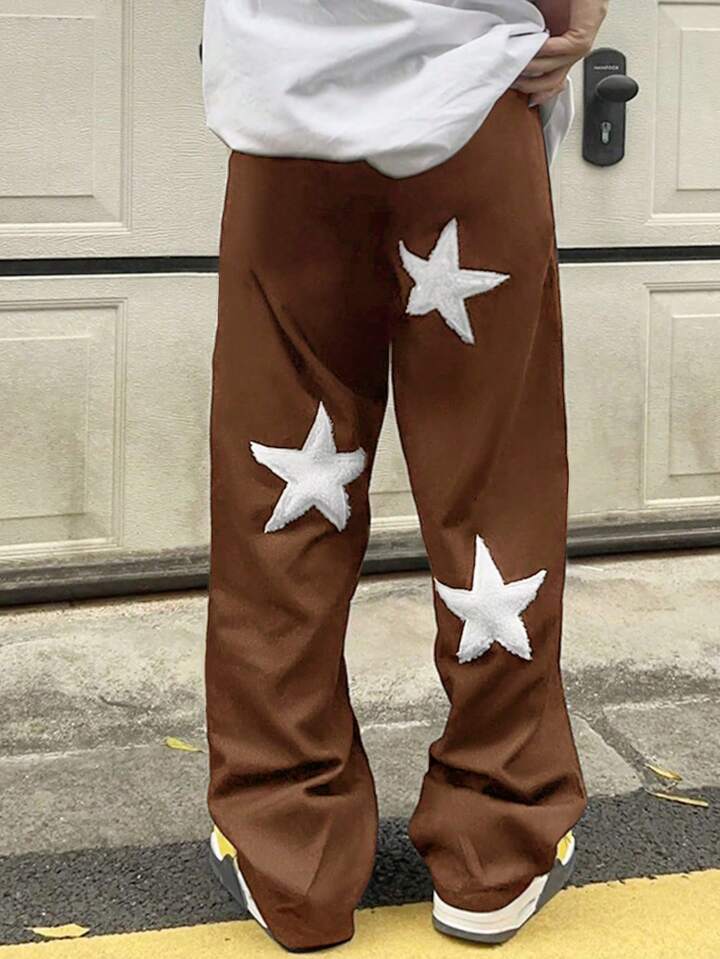 Star Patchwork Track Pants – Brown
