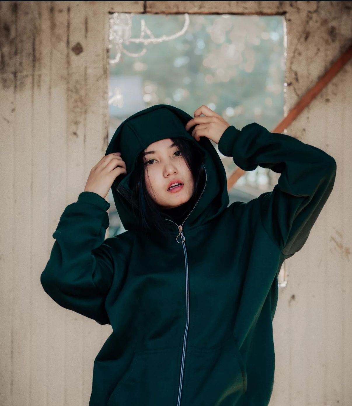 Banstore Bottle Green Balaclava Hoodie – Winter Zipper Face Cover Streetwear
