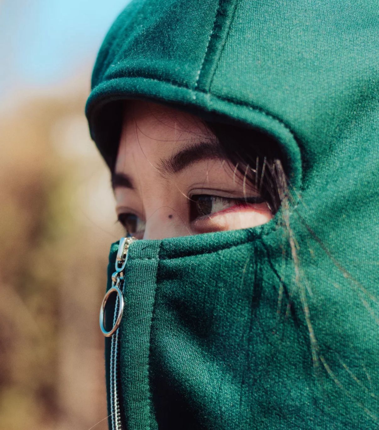 Banstore Bottle Green Balaclava Hoodie – Winter Zipper Face Cover Streetwear