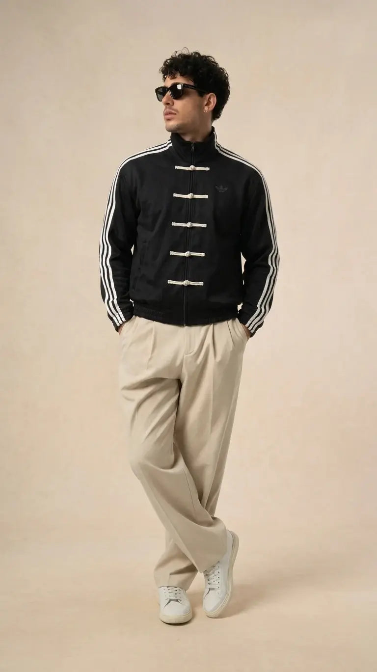 Streetwear Black CNY Jacket | Suede Stand Collar & Knot Buttons | Banstore