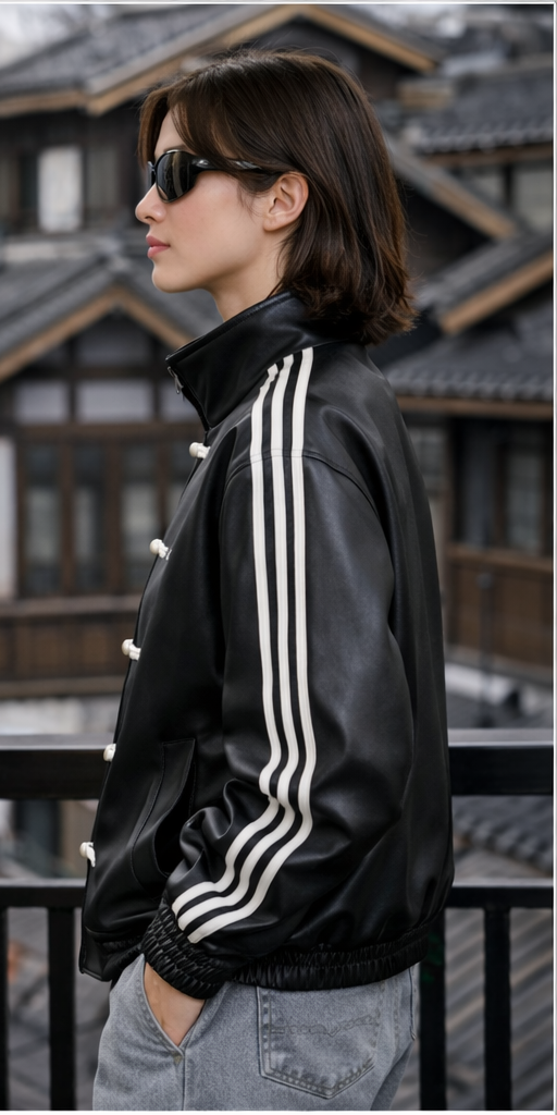 Banstore Black CNY Faux Leather Jacket – Asian Aesthetic Unisex Winter Streetwear