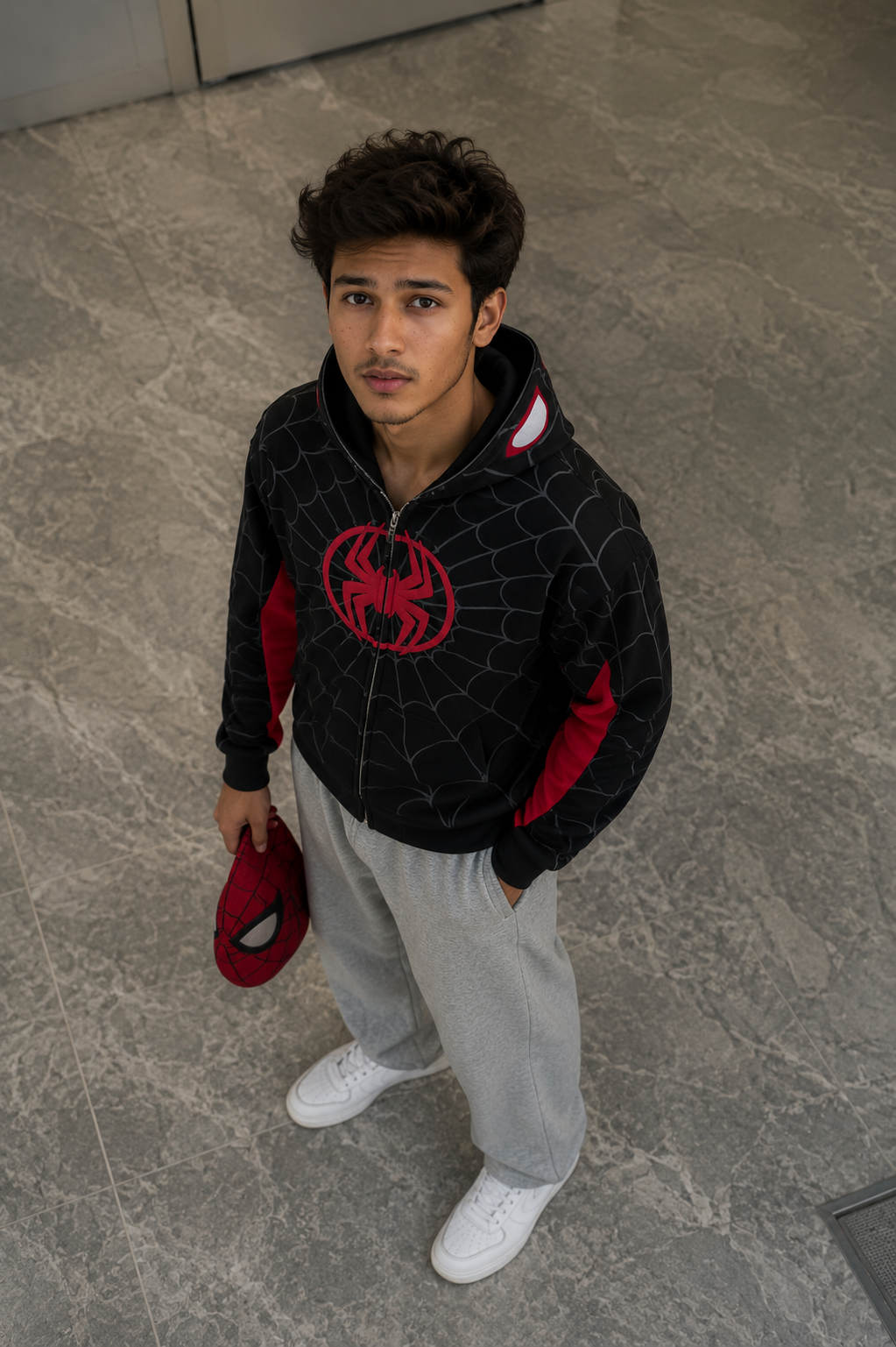 Spider Man Hoodie| Black Spider Web Print Zip-Up Hoodie | Banstore Clothing