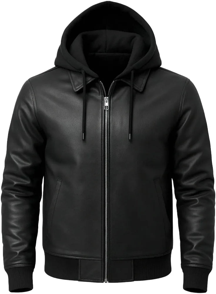 Unisex Oversized Faux Leather Hooded Bomber Jacket | Vintage Streetwear Moto Coat