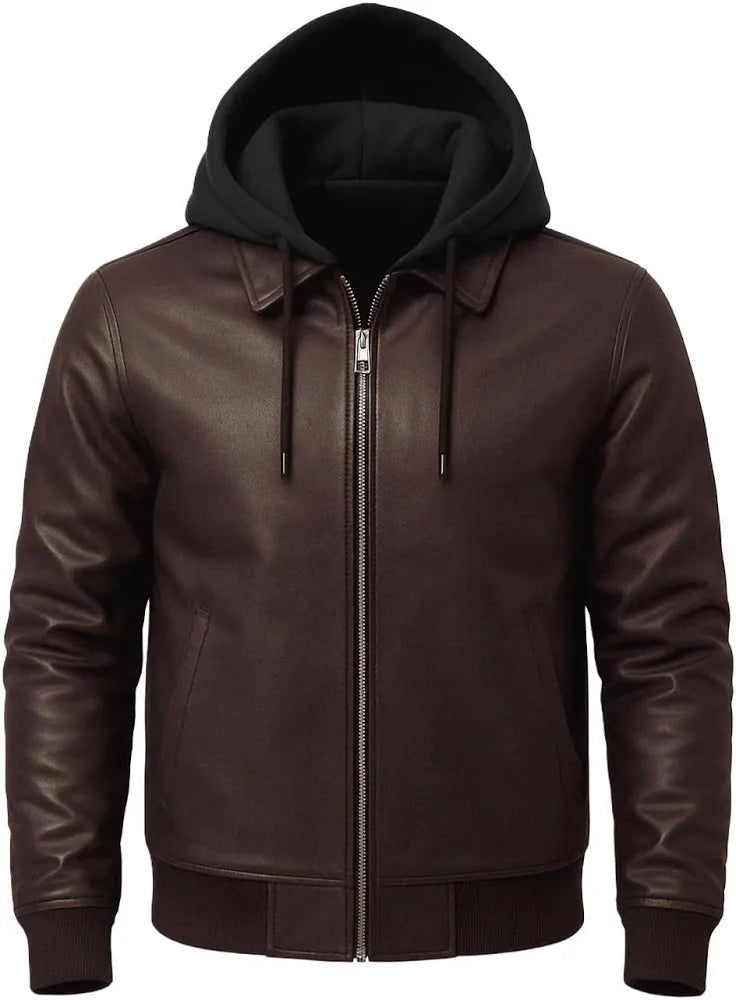 Unisex Oversized Faux Leather Hooded Bomber Jacket | Vintage Streetwear Moto Coat