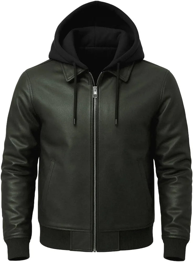 Unisex Oversized Faux Leather Hooded Bomber Jacket | Vintage Streetwear Moto Coat