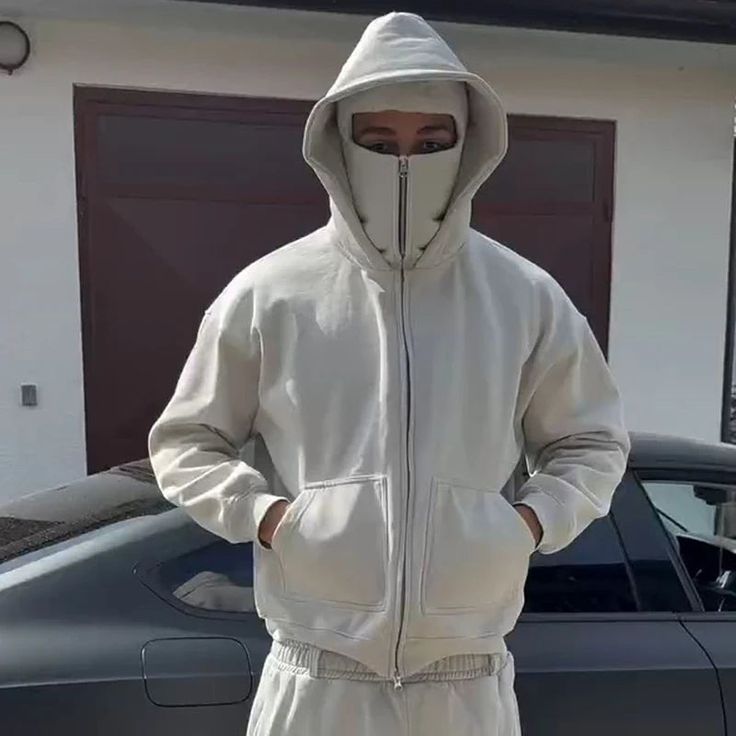 Banstore Glacier Core white balaclava hoodie in heavyweight 450GSM industrial fleece.
